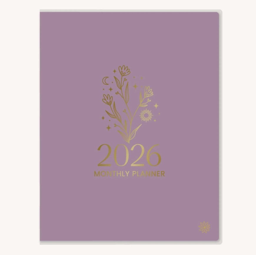 2026 Monthly Planner, 9" x 12", Gold Floral Stamp