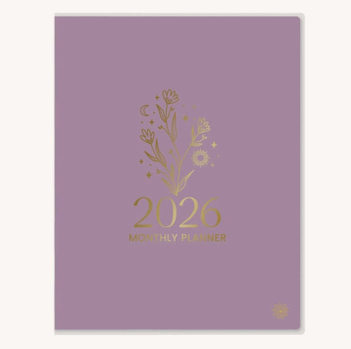 2026 Monthly Planner, 9" x 12", Gold Floral Stamp