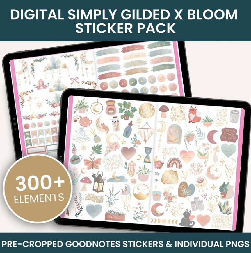 Digital Planner Stickers, Simply Gilded x bloom Boho Celestial Pack