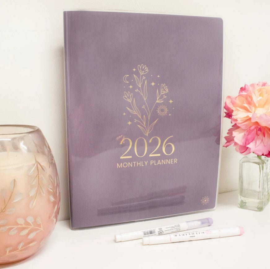 2026 Monthly Planner, 9" x 12", Gold Floral Stamp