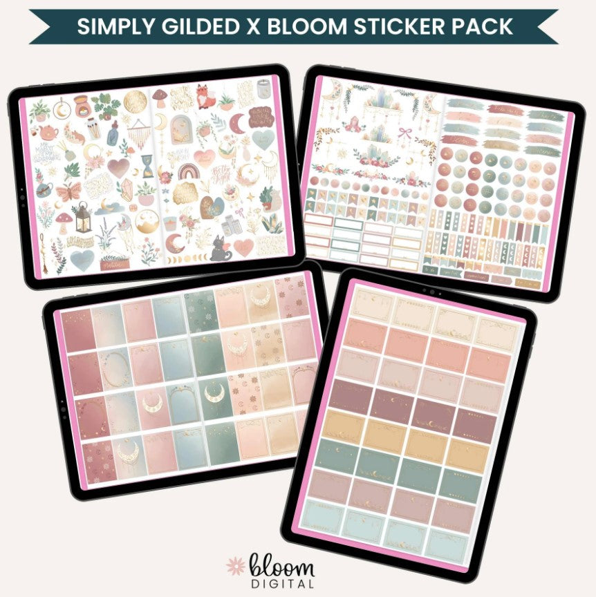 Digital Planner Stickers, Simply Gilded x bloom Boho Celestial Pack