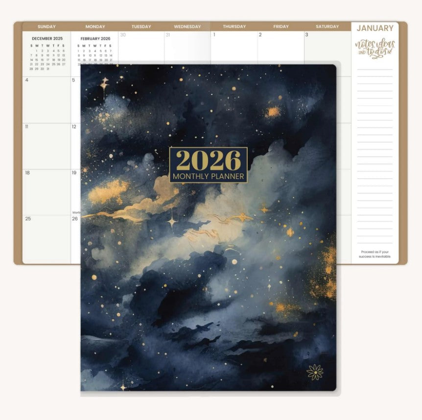 2026 Monthly Planner, 9" x 12", Midnight Sky