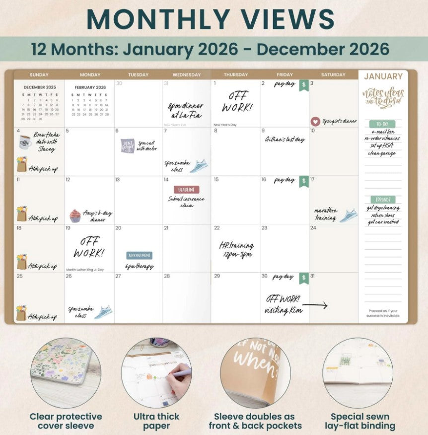 2026 Monthly Planner, 9" x 12", Garden Party
