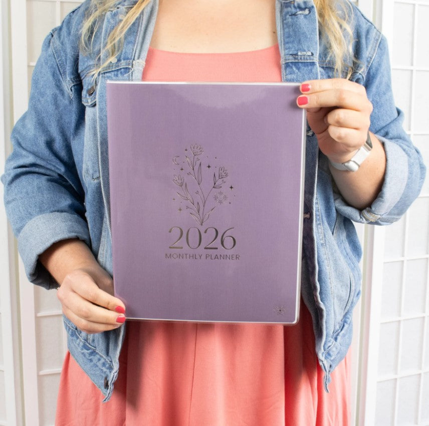 2026 Monthly Planner, 9" x 12", Gold Floral Stamp